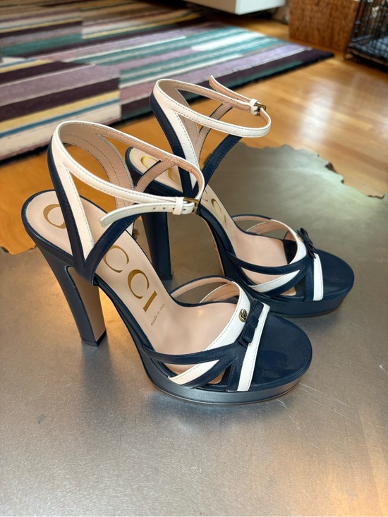 Gucci Shoes - Gucci Navy and White Platform Ankle-Strap Heels Never Worn